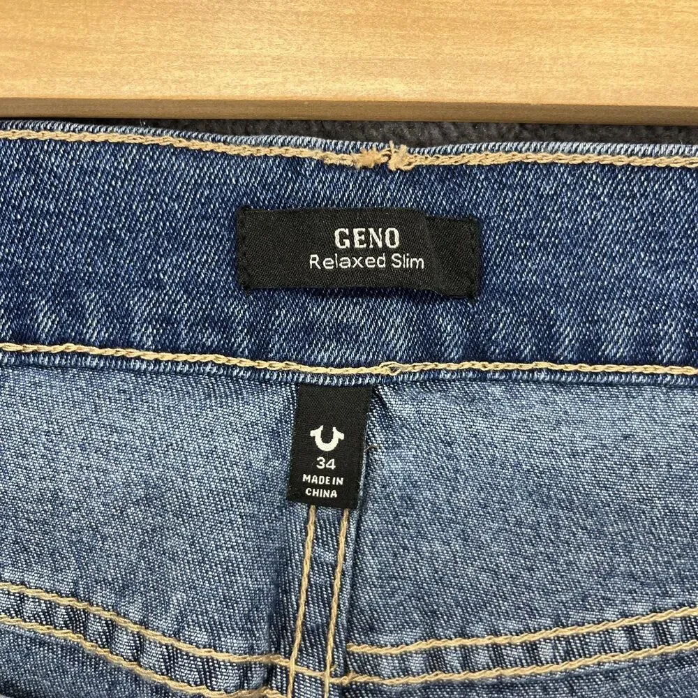 True Religion Jeans Mens‎ 34 X 32 Blue Geno Relaxed Slim Medium Tide Wash